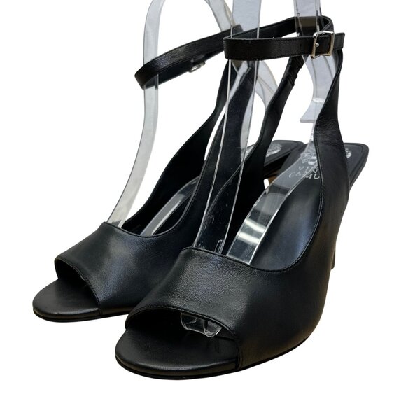 Vince Camuto Women’s Black Leather Ankle Strap Peep Toe Reteema Heels Size 8M - Picture 3 of 10
